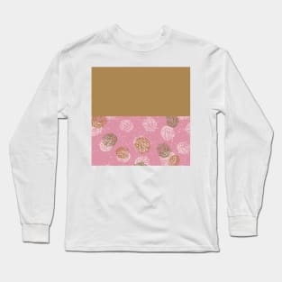 Gold Horizontal Split Colorful Pinecone Pattern on Pink Long Sleeve T-Shirt
